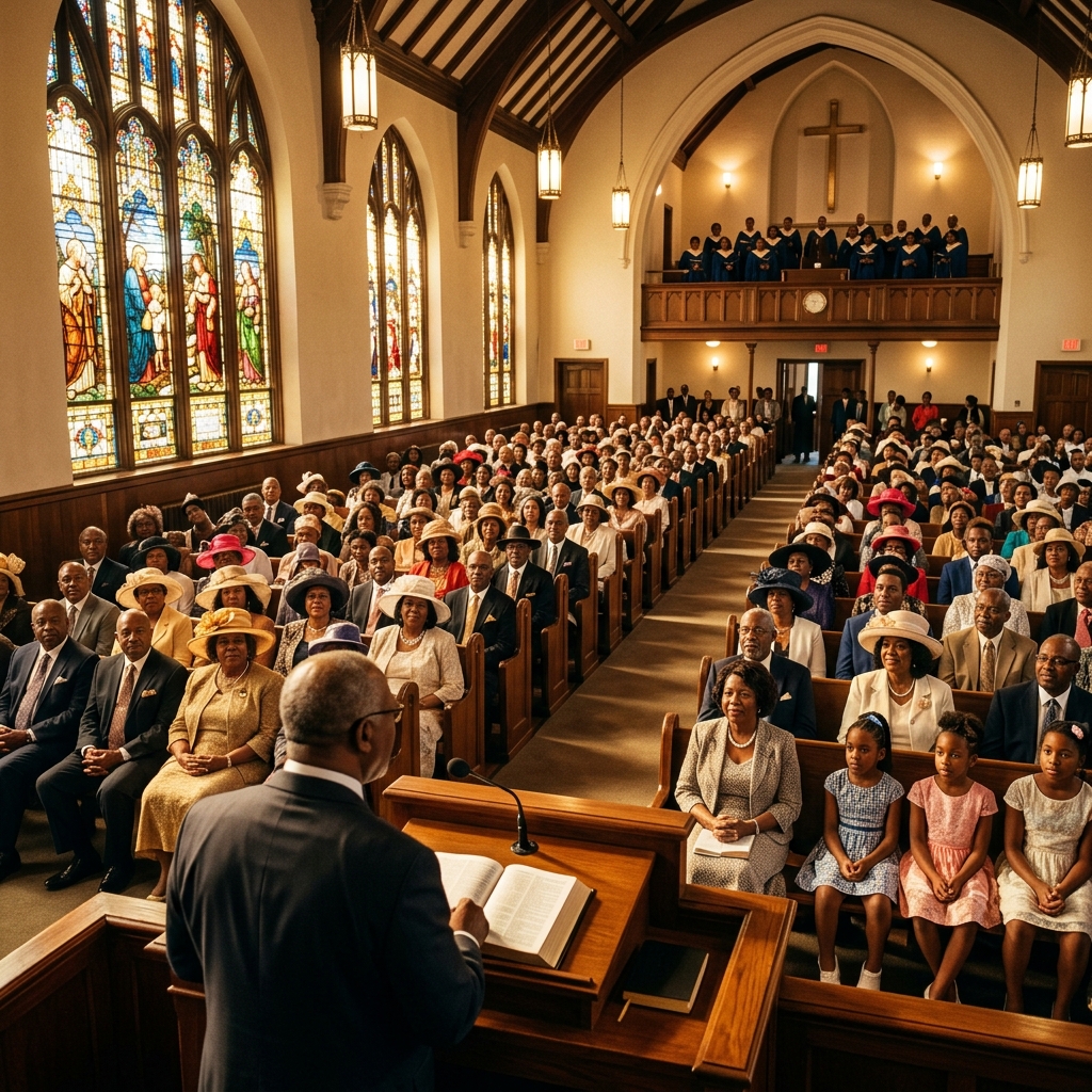 An African American congregation gathered in worship